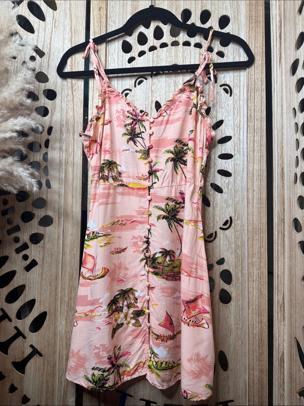 Forever 21 Pink Tropical Palm-Print Mini Dress